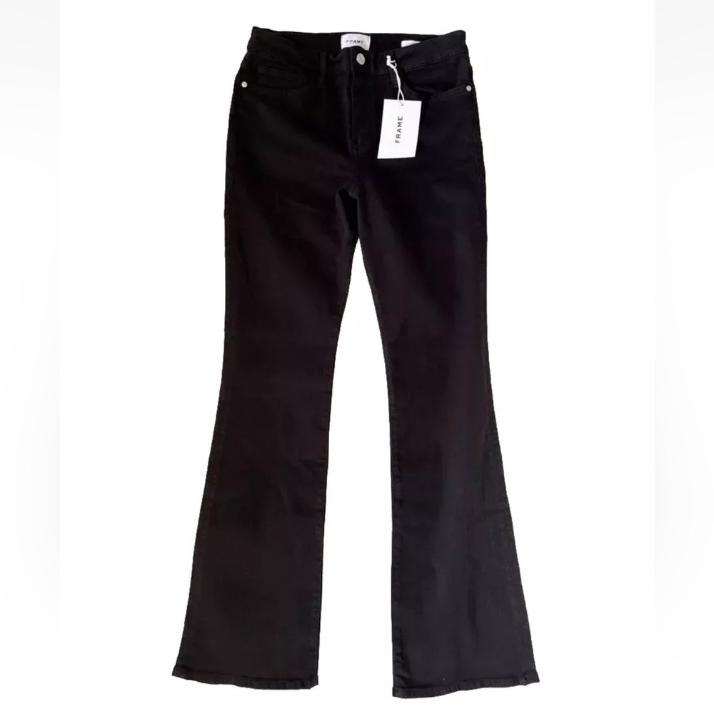 NWT FRAME Le Mini Boot Black Film Noir 30 Stretch Bootcut Denim Pants Mid Rise